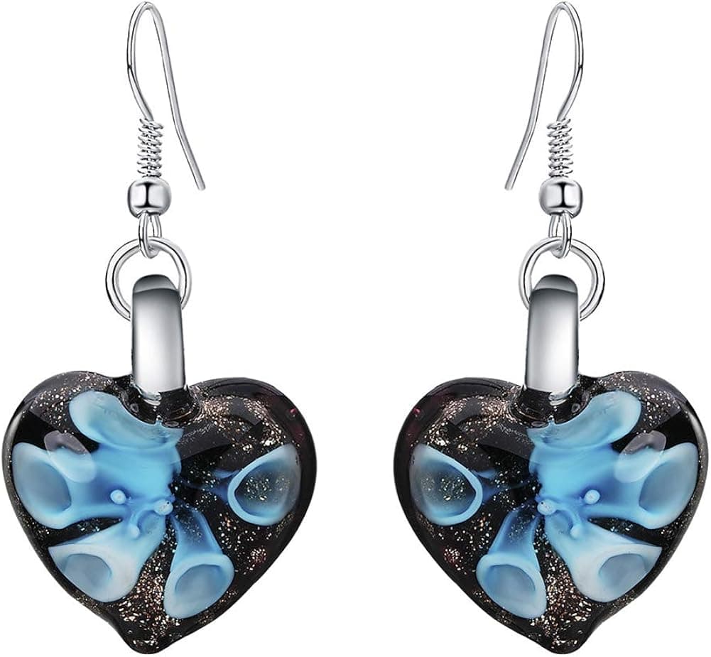 Dayneeds 1 Pair Stainless Steel Stud Earrings for Women Glass Inside Flower Cute Love Shape Ear Stud Earrings Jewelry Eardrop Gift