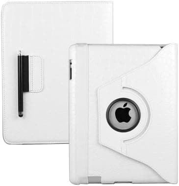 Ctech 360 Degrees Rotating Stand (White Crocodile) Leather Case for iPad 3 / The New iPad (3rd Generation) /iPad 2 with Bonus Stylus, Supports Smart Cover Wake/Sleep Function