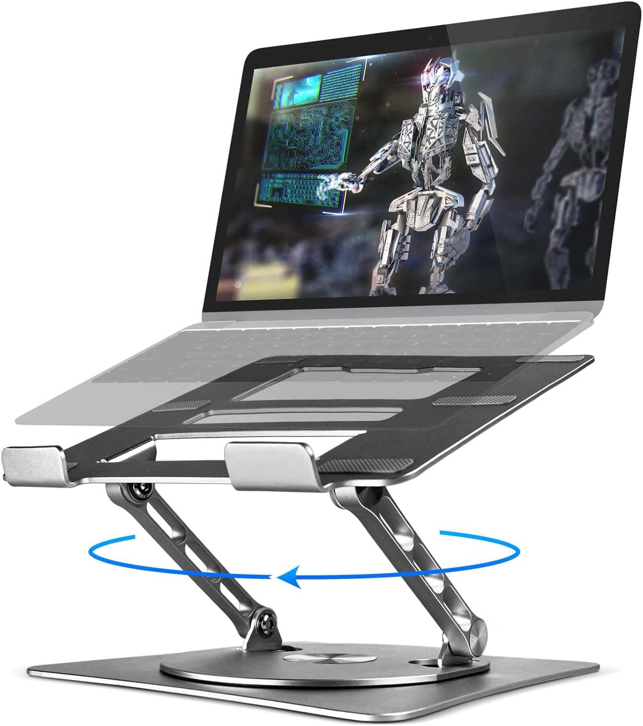 BCOM 360° Adjustable Laptop Stand Aluminum Alloy Rotating Bracket, Portable Laptop Riser for Desk Foldable, Ergonomic Computer Stand Compatible with All 10-16 inch Laptop/MacBook Air Pro Mini etc Gray