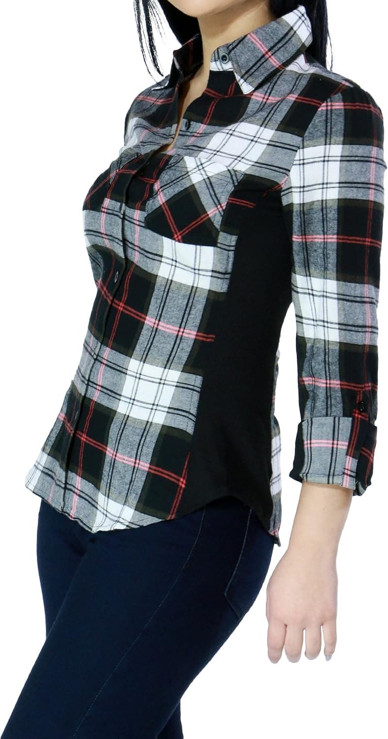 Women Casual Dress Plaid Long Sleeve Collared Button Up Shirts Top Collection