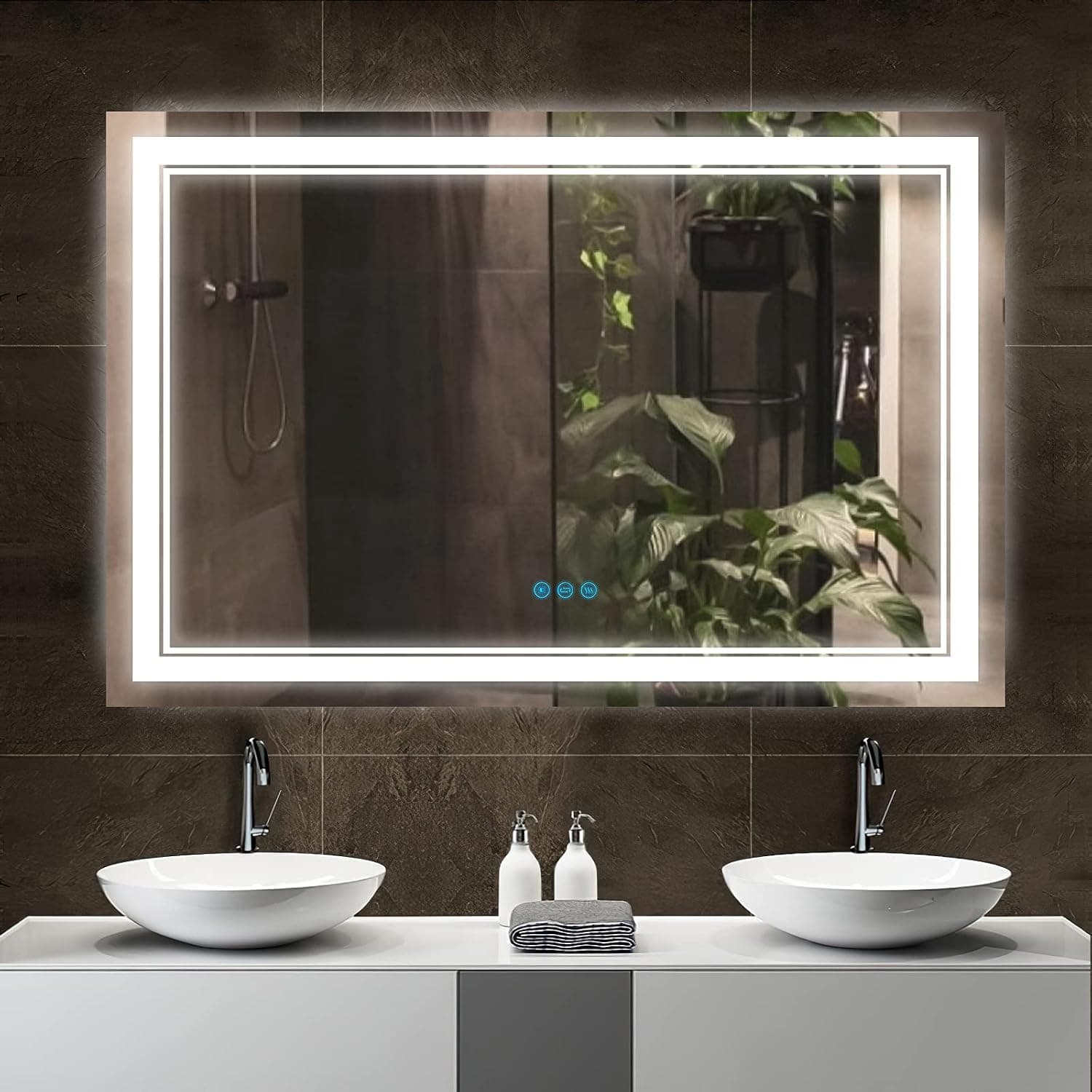 Homedex 48”x 32” Bathroom Led Vanity Mirror with 3 Colors Light, Dimmable Touch Switch Control, Anti-Fog Wall Mounted Makeup Mirror for Wall (Horizontal/Vertical)