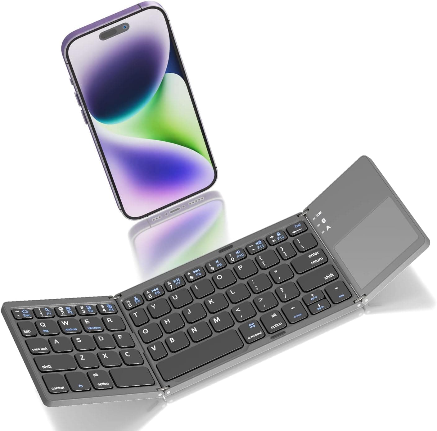 Foldable Bluetooth Keyboard, Rock&Rown Pocket Size Portable Wireless Keyboard with Touchpad for Mac OS,Android, Windows, Linux, PC, Tablet, with Rechargeable Li-ion Battery-Dark Gray