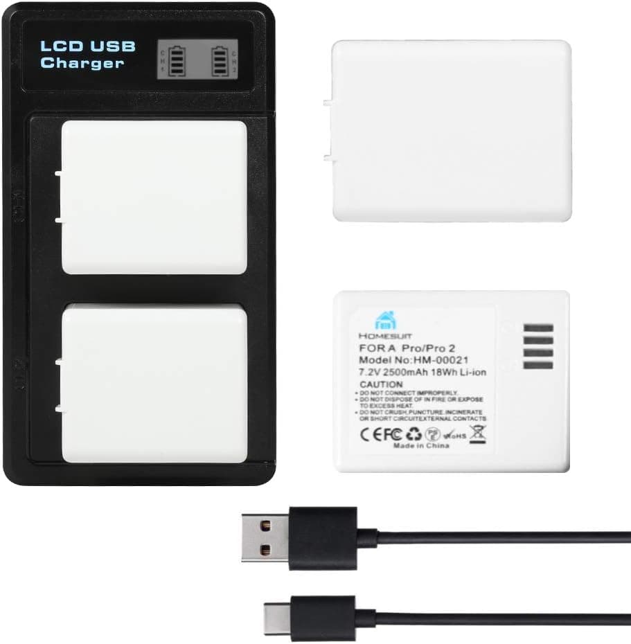 Homesuit Rechargeable 2-Pack Batteries 2500mAh Compatible with Alro Pro, Alro Pro 2 and LCD Dual Charger for Arlo Pro, Arlo Pro 2, Arlo Go and Arlo Security Light Batteries