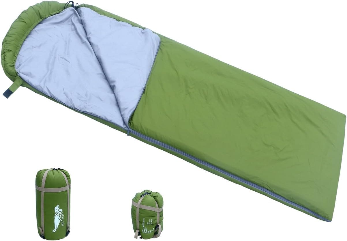Luxe Tempo Hooded Super Soft Thermal Sleeping Bag All Season with Reinforced Ripstop Nylon Shell 6.4ft Olive Green