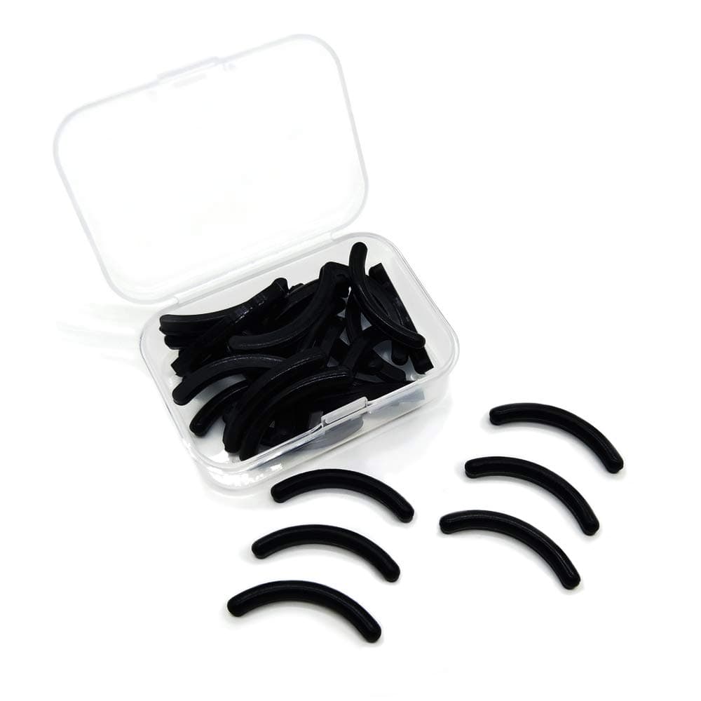 Tinwong Newest Eyelash Curler Refill Pads, Silicone Curler Replacement Refills Pads for Universal Eyelash Curler with a High Transparent Storage Box (Black, 24 Pieces)