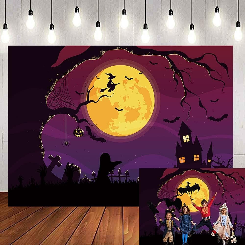 BUTEN 7x5ft Halloween Decorations Decor Backdrop for Photography Pumpkin Castle Witch and Bat Horrible Party for Kids Photo Background Photo Studio Booth Props