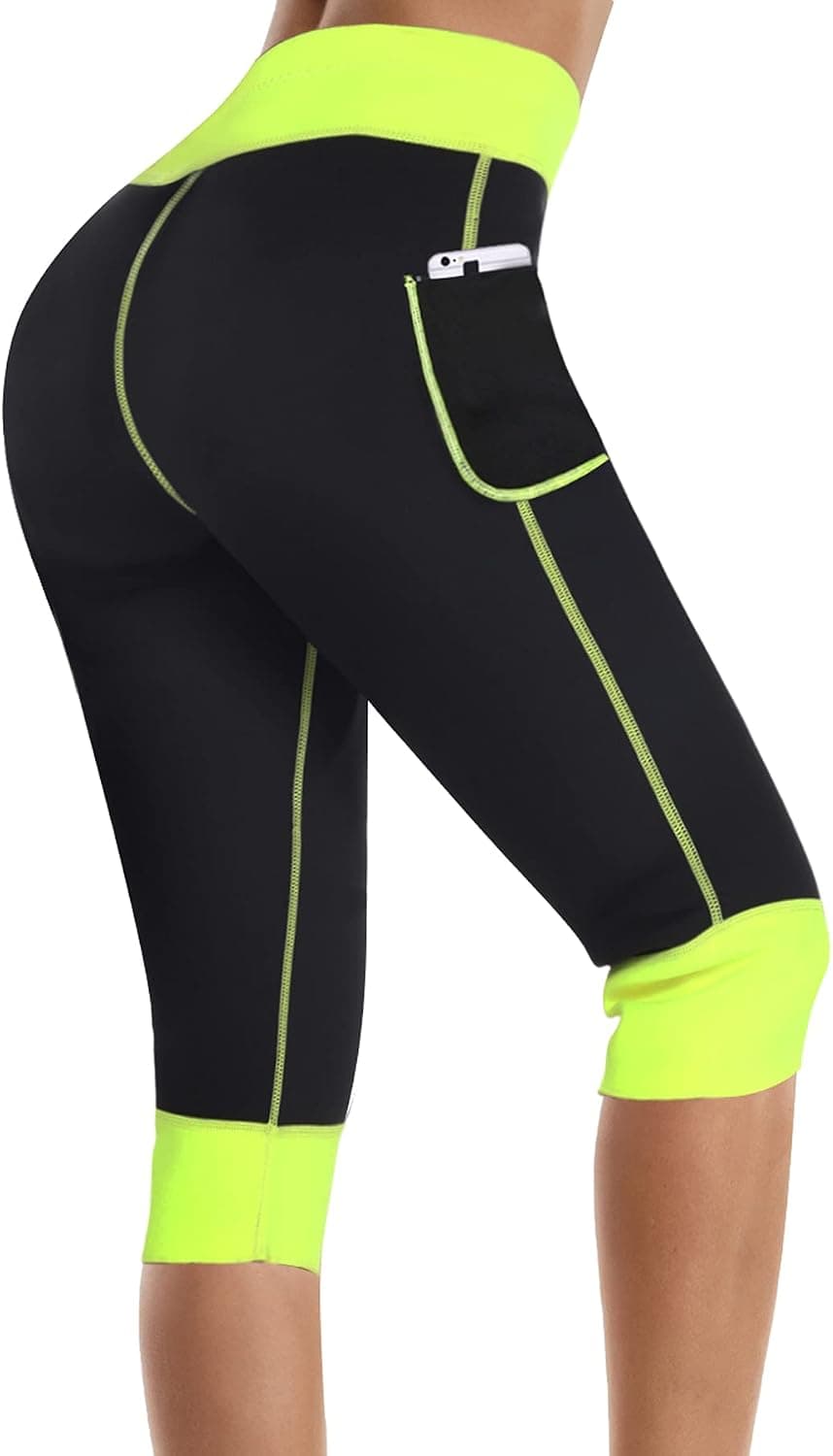 LANCS Women Sauna Shorts Capri Jogger Pants Neoprene Sweatpants with Pocket Weight Loss Workout Training Yoga Leggings
