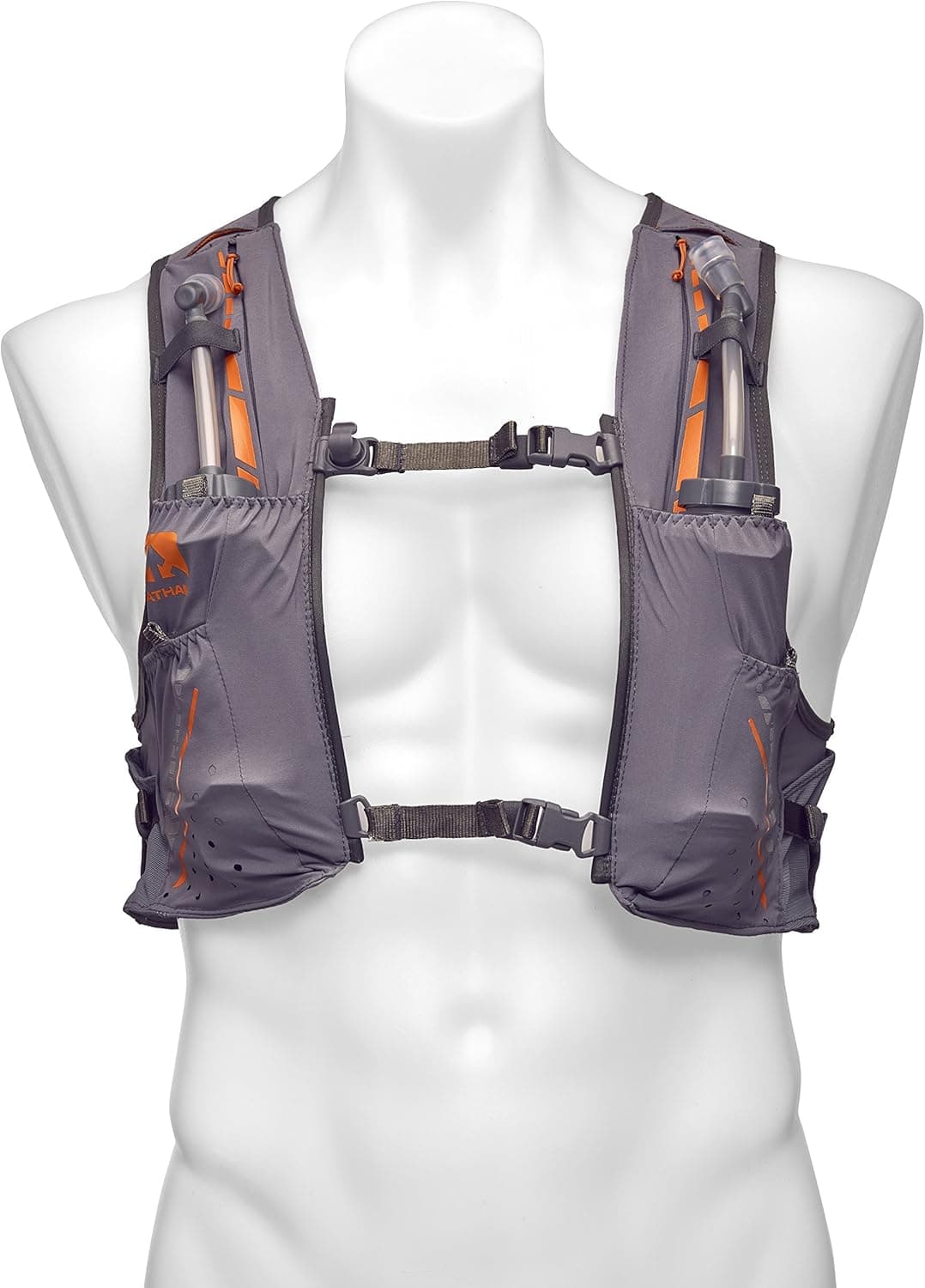 Nathan Vaporkrar Hydration Pack Running Vest, Includes two 12oz Flasks with Extended Straws, Compatible with 1.5L Reservoir Bladder, Men's