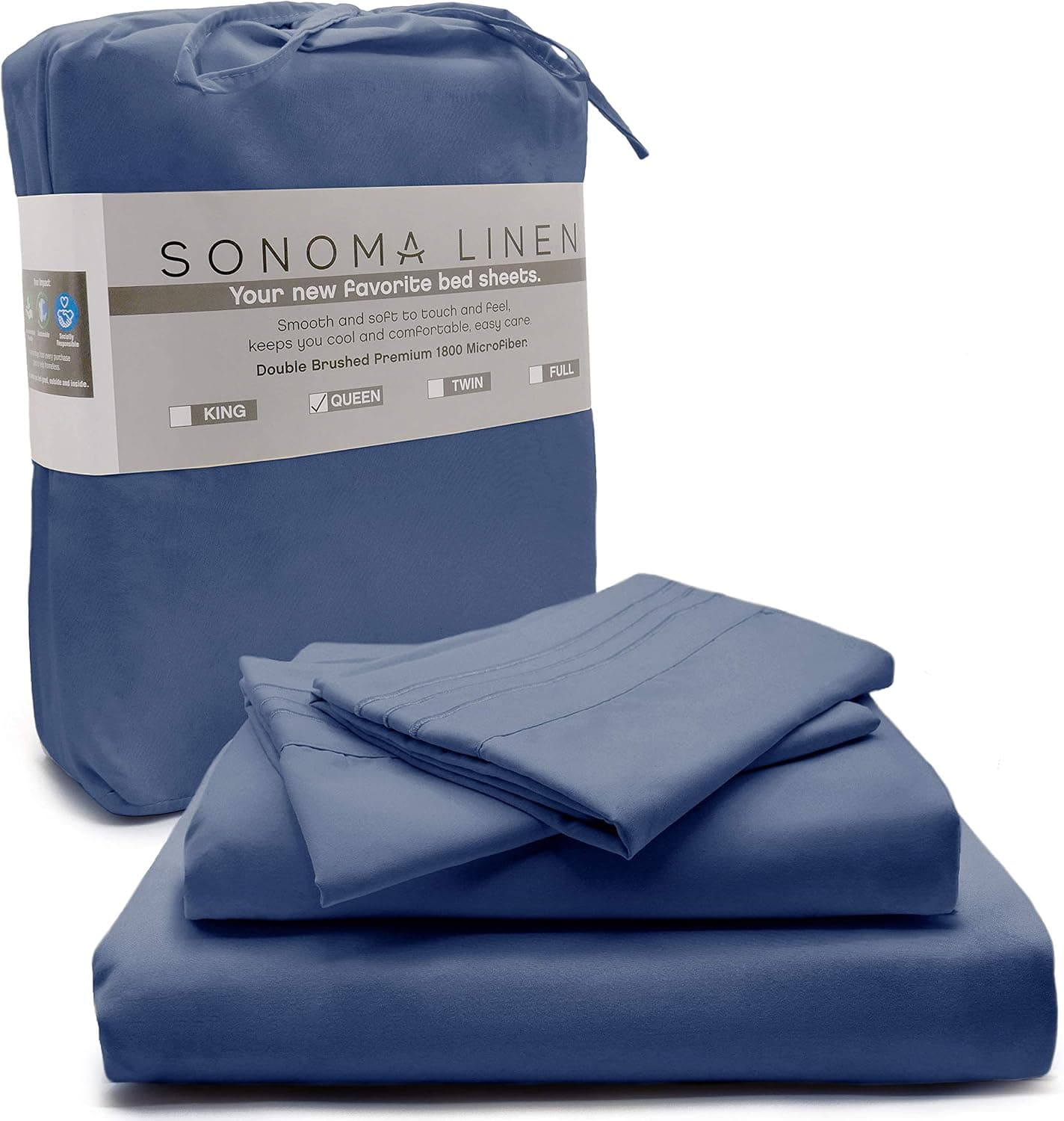 SONOMA LINEN Super Soft Full Bed Sheet Set Navy Blue 1800 Thread Count Sheets Microfiber Bedding Wrinkle Stain and Fade Resistant Breathable and Cooling Hotel Quality Deep Pocket