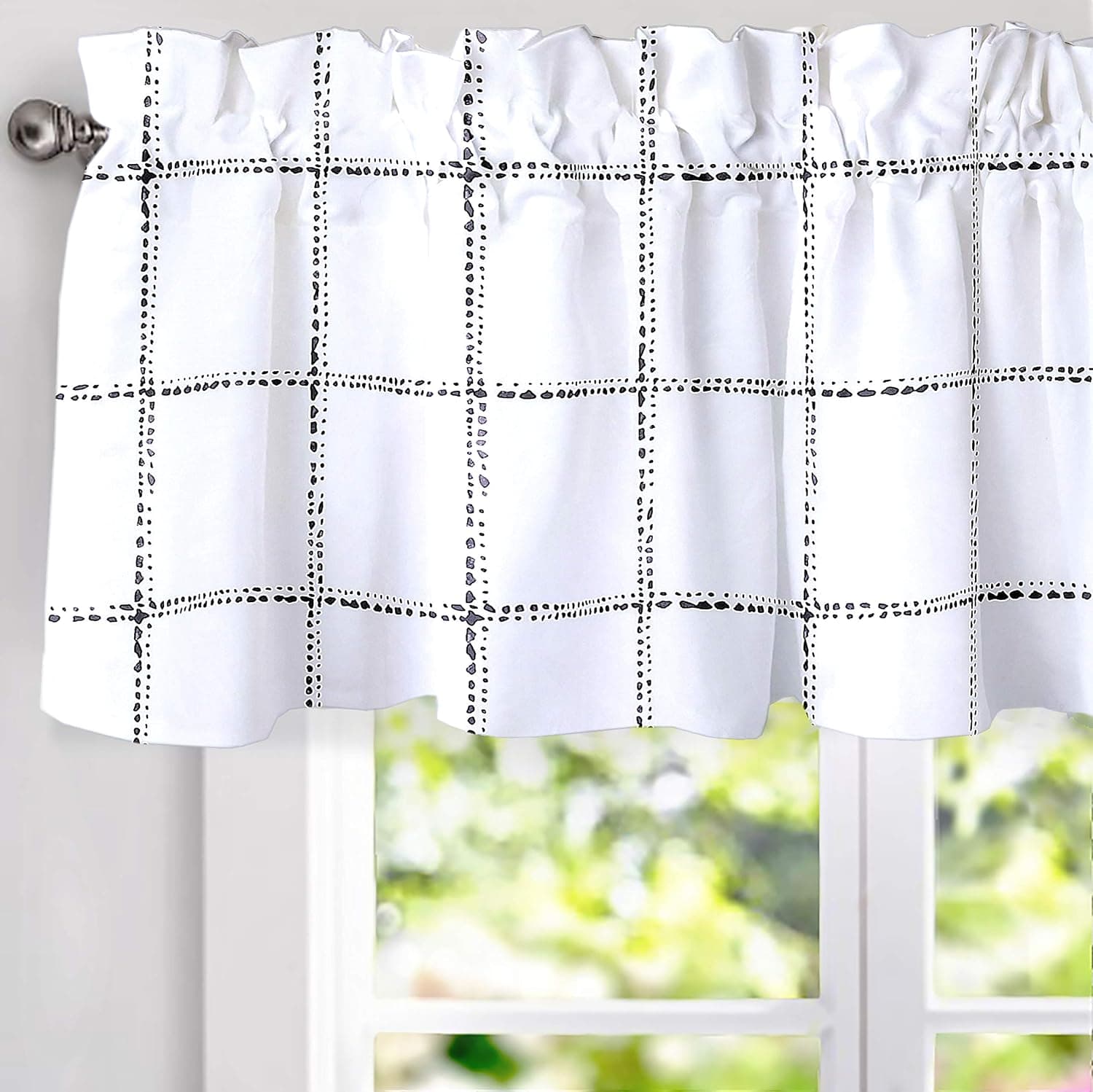 DriftAway Plaid Pattern Thermal Insulated Blackout Window Curtain Valance Rod Pocket 2 Layers 52 Inch by 18 Inch Black