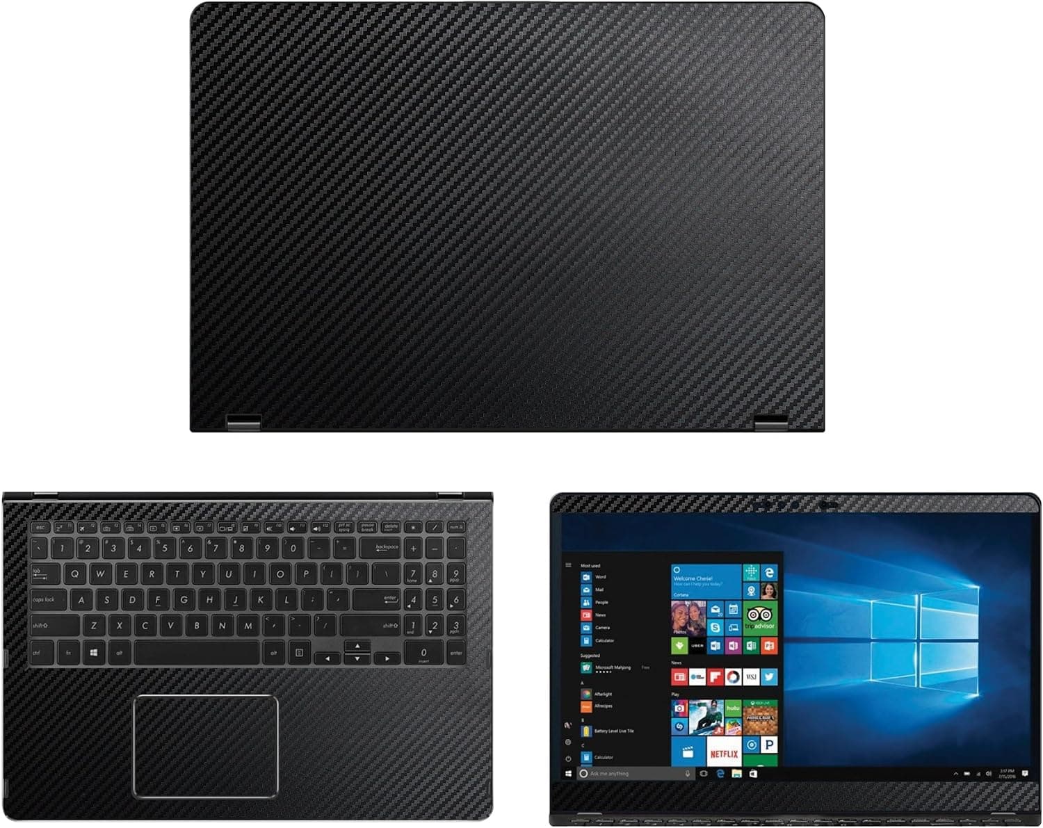 decalrus - Protective Decal for Asus Q535UD 2-in-1 (15.6" Screen) Laptop Black Carbon Fiber Skin case Cover wrap CFasusQ535UD_15Black
