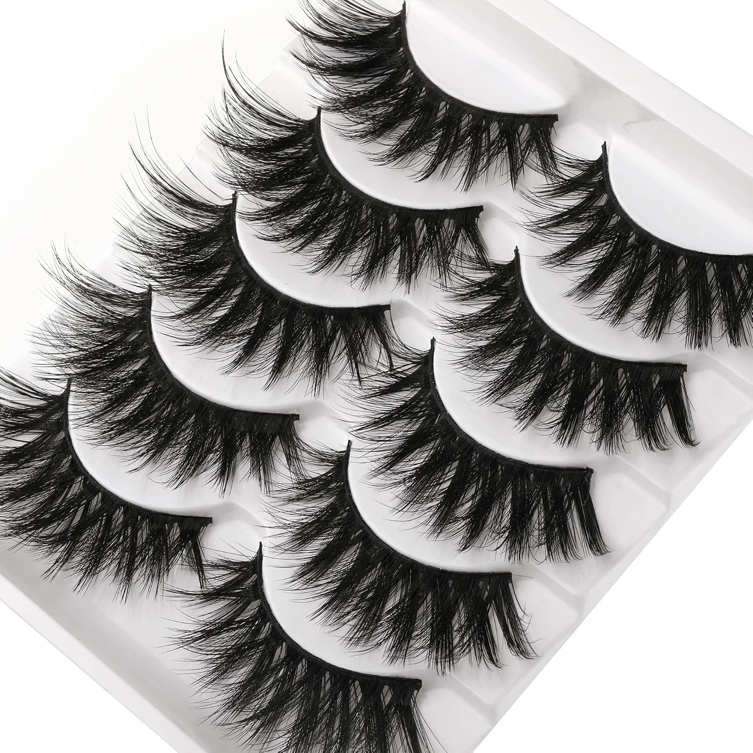 False Eyelashes 5 Pairs Cat Eye Lashes Natural Look 6D Faux Mink Lashes Pack Fluffy Soft Reusable Fake Eyelashes