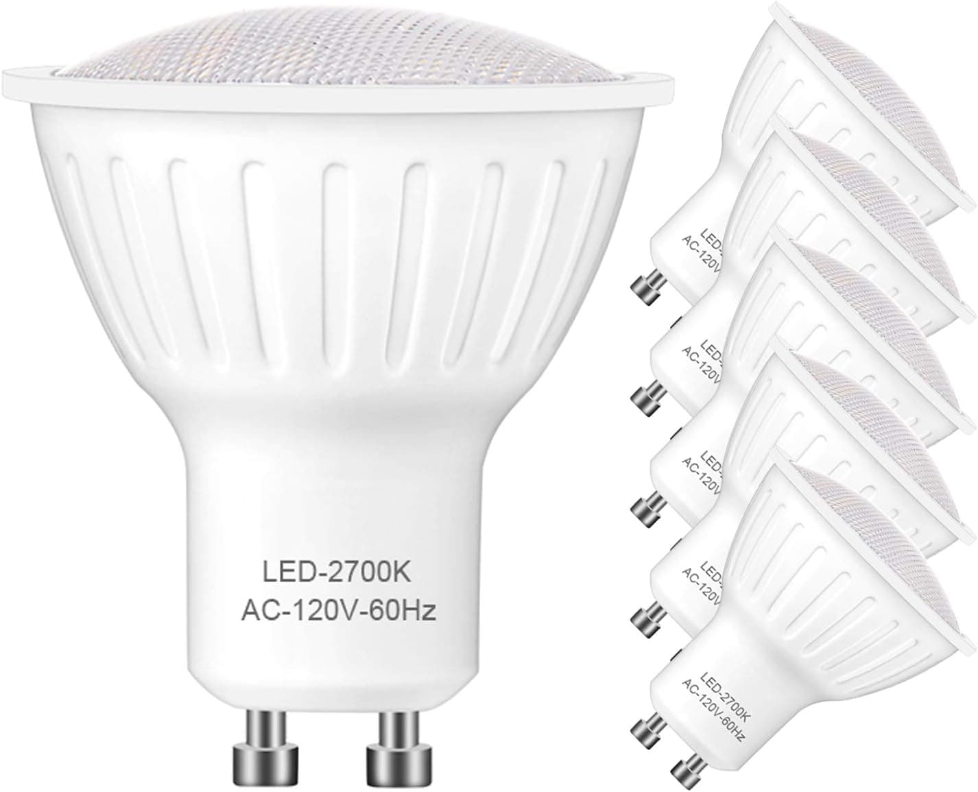 Gu10 Dimmable Warm White 2700k - 5W Replace 50W Halogen, 120° Beam Angle 500LM for Recessed Track Lighting, Pack of 6