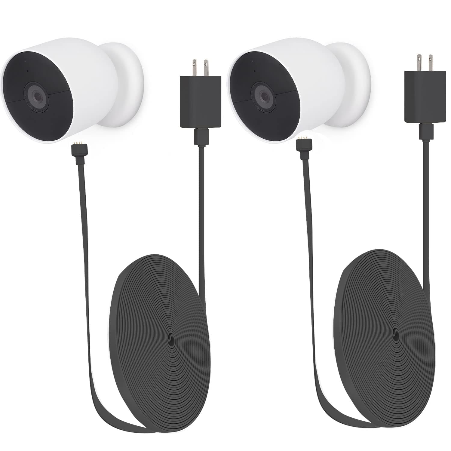 iTODOS 2 Pack 10ft/3m Power Cable and Adapter Compatible with Google Nest Camera (Battery), Weatherproof Outdoor, Flat Charging Cable for Nest Camera(Battery) - Black