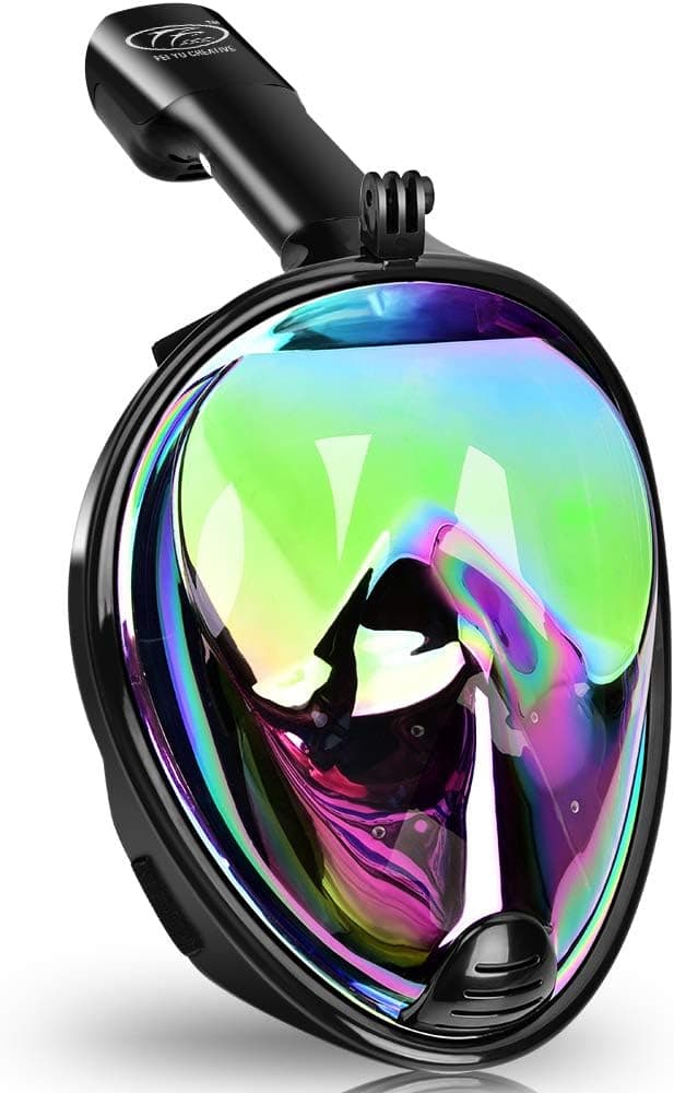 FEIYU CREATIVE Anti-UV Dual Snorkel Mask Diving Mask for Adults & Kids, 180°Full Face Snorkel Kit w/Adjustable Belt and Gopro Mount, Perfect for Swiming Skin Diving