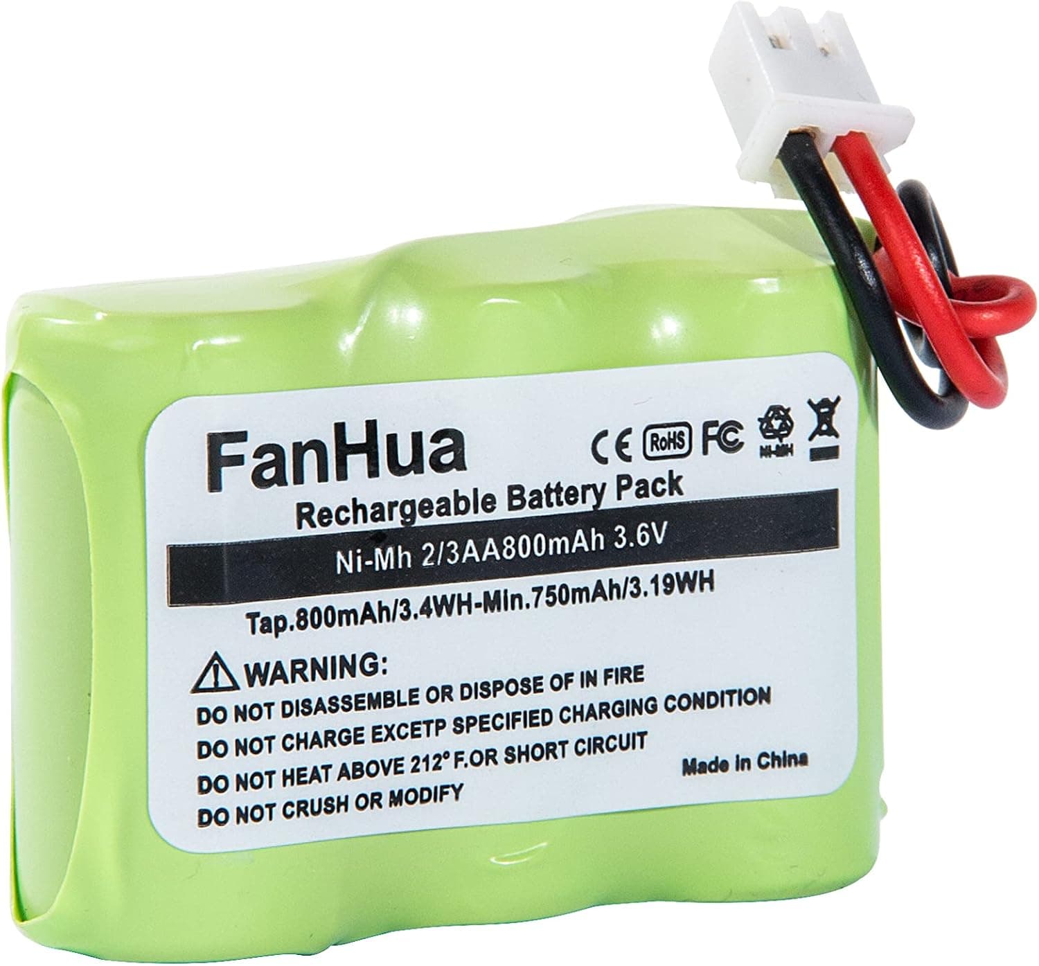 Fanhua 2/3AA600 3.6V 600mAh Ni-MH Battery Pack, with Square-Hole Plug only fits Eton FRX3 0000101 Newer Square-Hole Verson (Don't fit Eton FRX3 Earlier Round-Hole Verson)