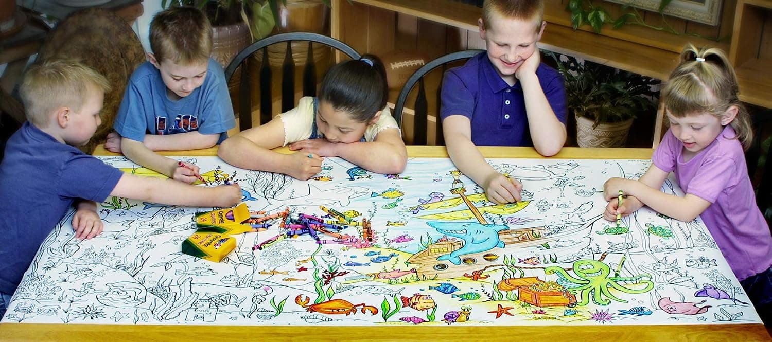 XGATML Smells Like Crayons Giant Wall Size, 5ft Coloring Page, Jungle Fun Color Me Cartoons for Kids and Adults, Family Gatherings, Quality time, Creative Learning 60"x30" (Undersea Adventure)