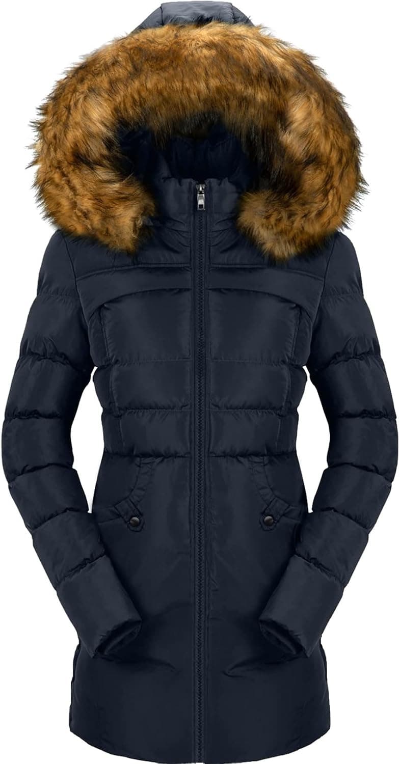 CHERFLY Women's Winter Puffer Coat Heavy Warm Long Parka Down Jacket with Fur Hood
