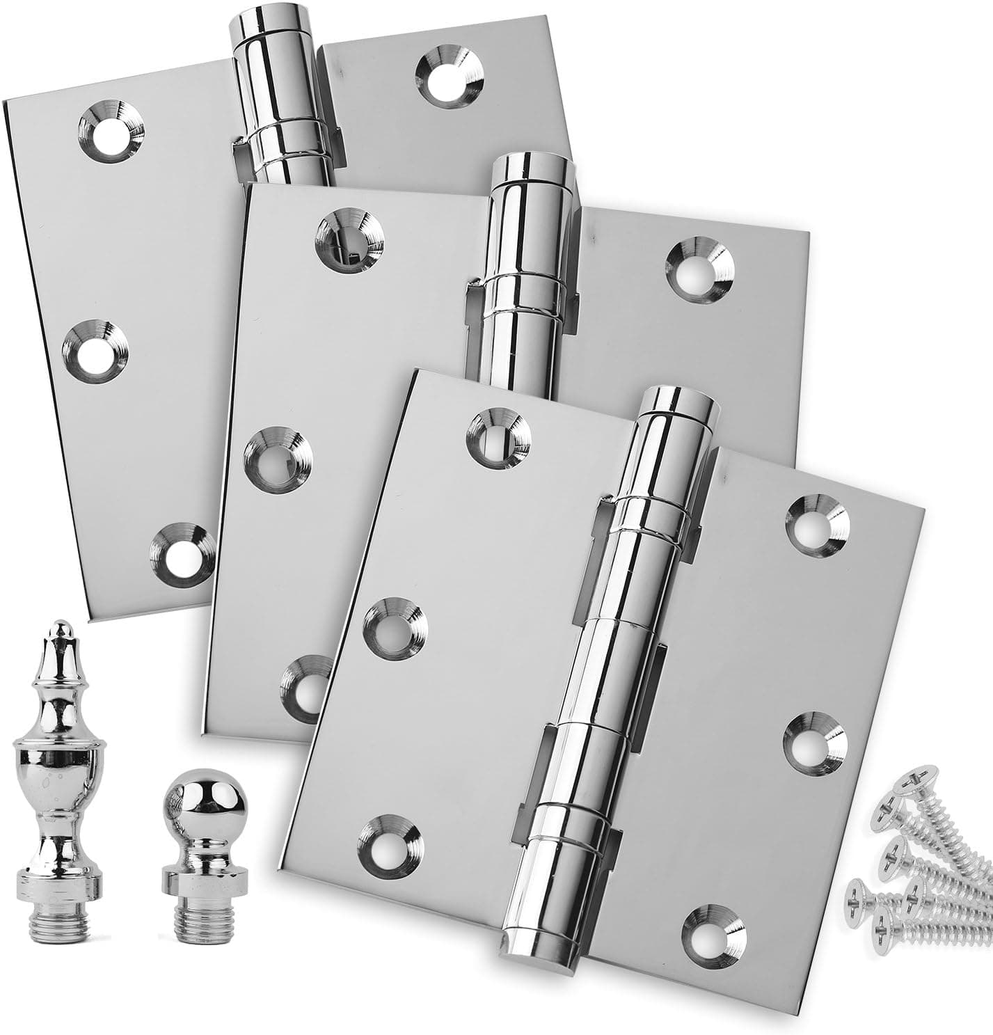 Embassy Door Hinge Solid Brass – 3.5 x 3.5 Inch, Heavy Duty, Polished Chrome, Ball Bearings, Rust Resistant Stainless Steel Pin, Architectural Designer Grade, Home Improvement, 3 Pack