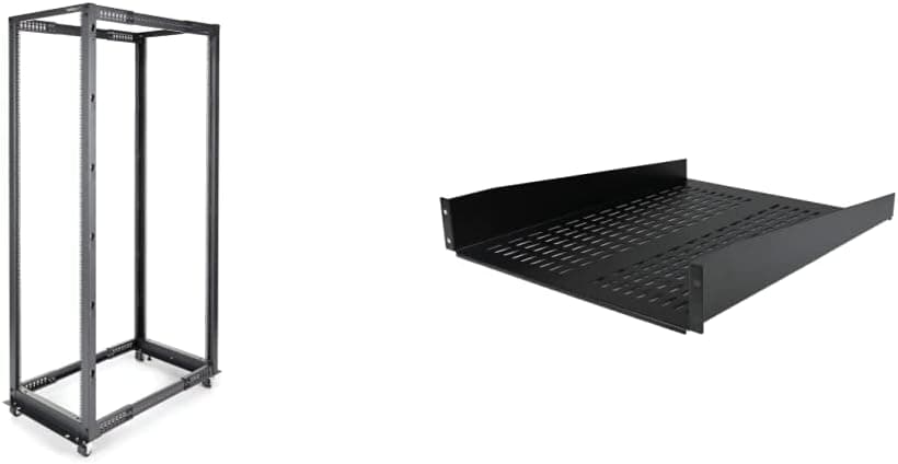StarTech.com 42U 19" Open Frame Server Rack & 2U Server Rack Shelf - Universal Vented Rack Mount Cantilever Tray for 19" Network Equipment Rack & Cabinet - Heavy Duty Steel