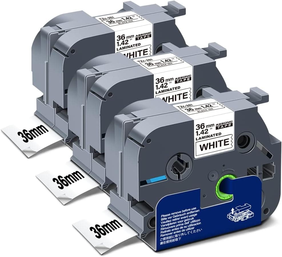 Absonic TZ-261 36mm Label Tape Compatible for Brother Tze-261 1-1/2'' Laminated Label Cartridge Black on White for P Touch Label Maker PT-P910BT PT-530 PT-3600 PT-9500PC PT-9600 PT9700PC, 3-Pack
