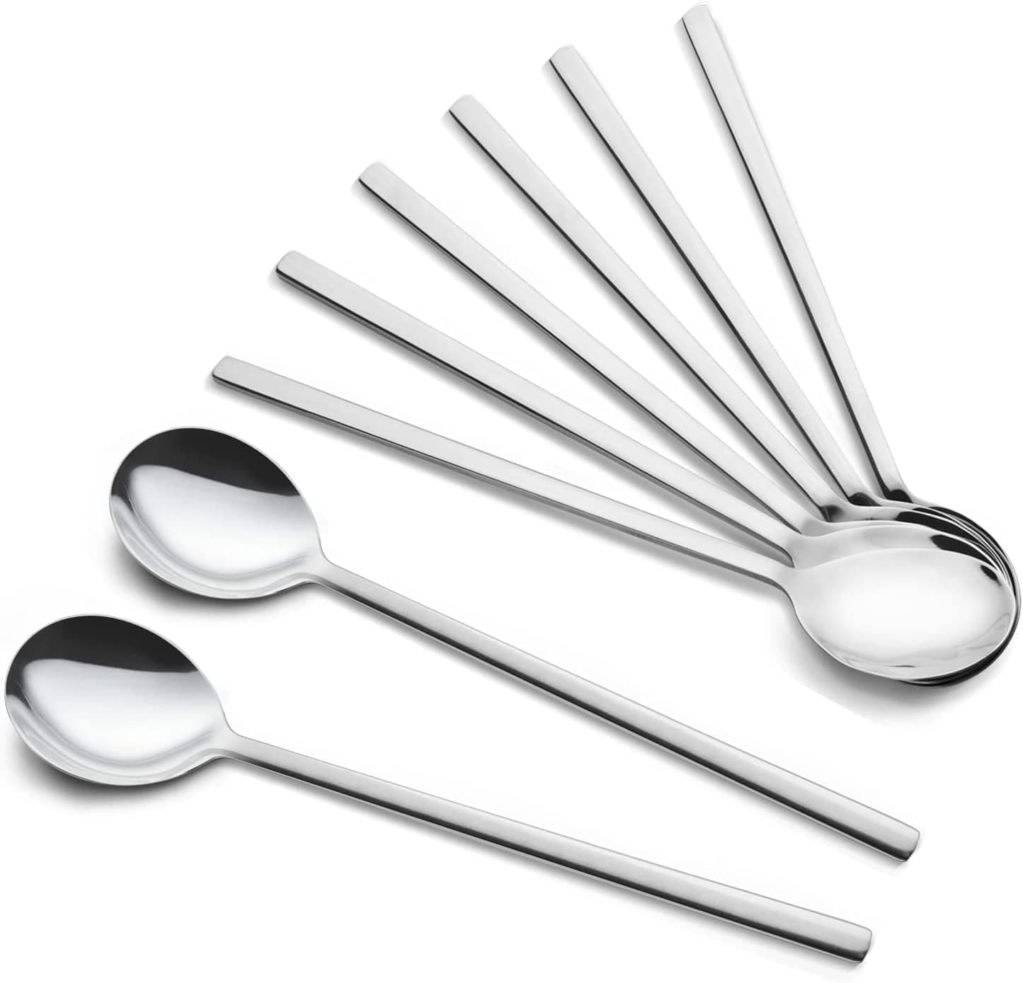 HAPPY KIT 8-Piece Espresso Coffee Spoons, Silver 18-8(304) Stainless Steel Mini Teaspoons Set for Coffee Dessert Cake Ice Cream Soup Antipasto Cappuccino, 5.9 Inch