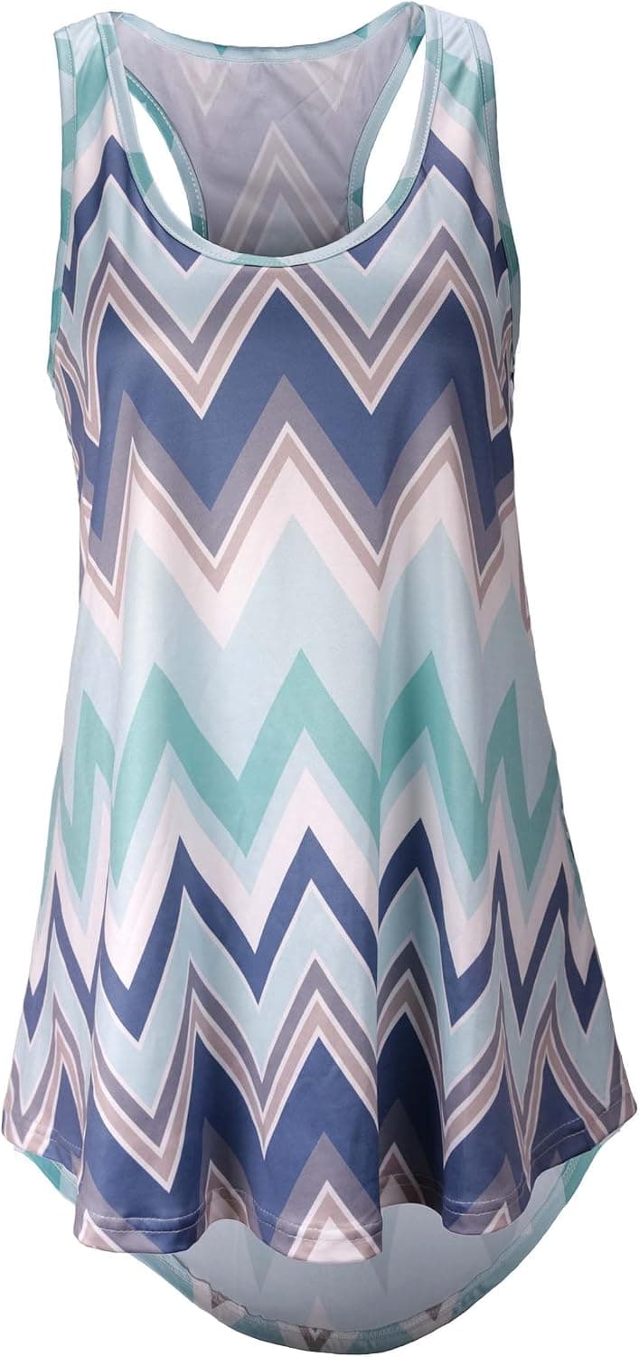 DREAGAL Women's Racer Back Zig-Zag Tank Top Loose Sleeveless Tunic