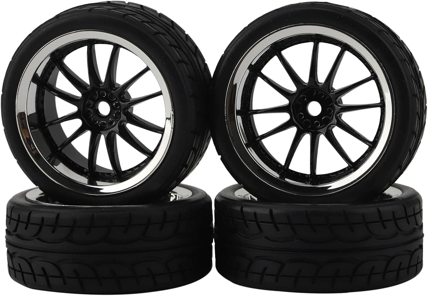 Shaluoman 12-Spoke Plating 12mm Hex Hub Wheel Rims with Soft Rubber Tires for RC 1:10 On Road Car Color Black