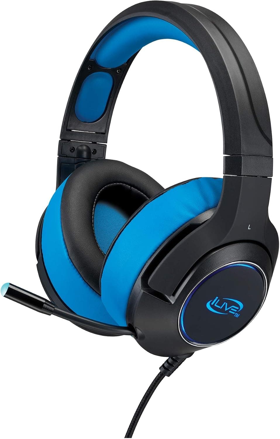 iLive Gaming Headphones, Adjustable Headband, 7.6 x 3.43 x 7.9 Inches, Black/Blue (IAHG49B)