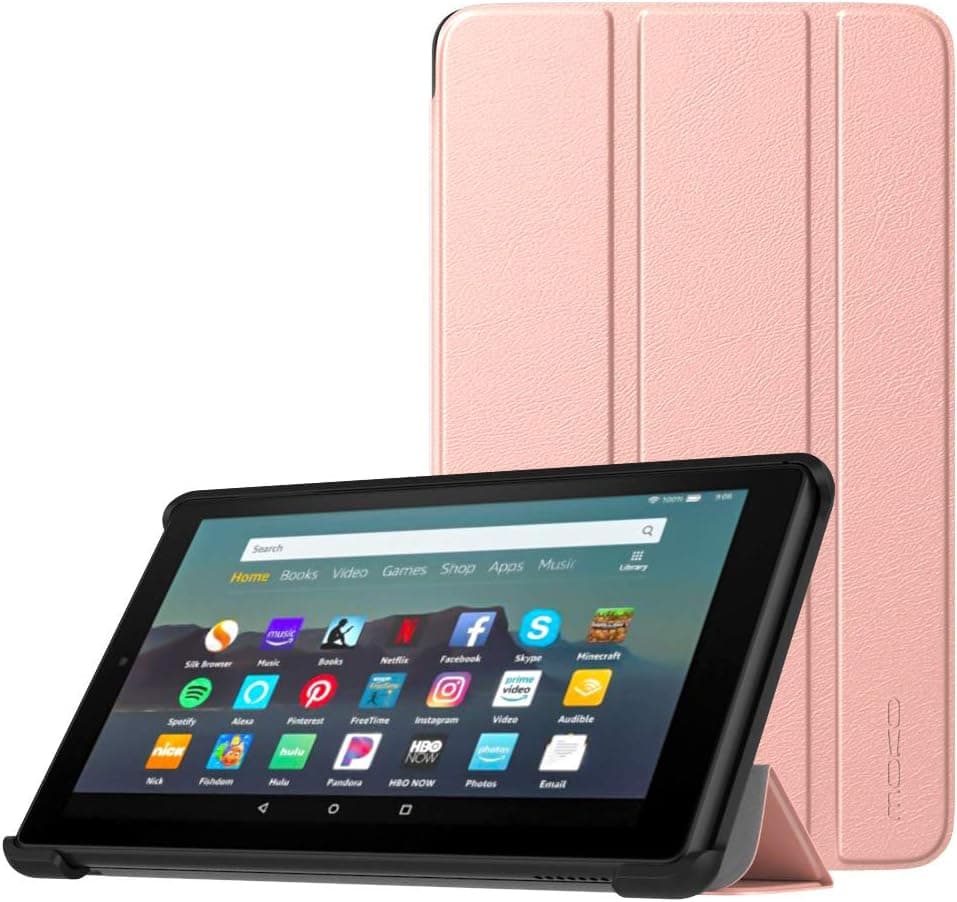 MoKo Case Fits Kindle Fire 7 Tablet (9th Generation, 2019 Release), Lightweight Slim Shell Shockproof Back Stand Cover with Auto Wake/Sleep - Rose Gold