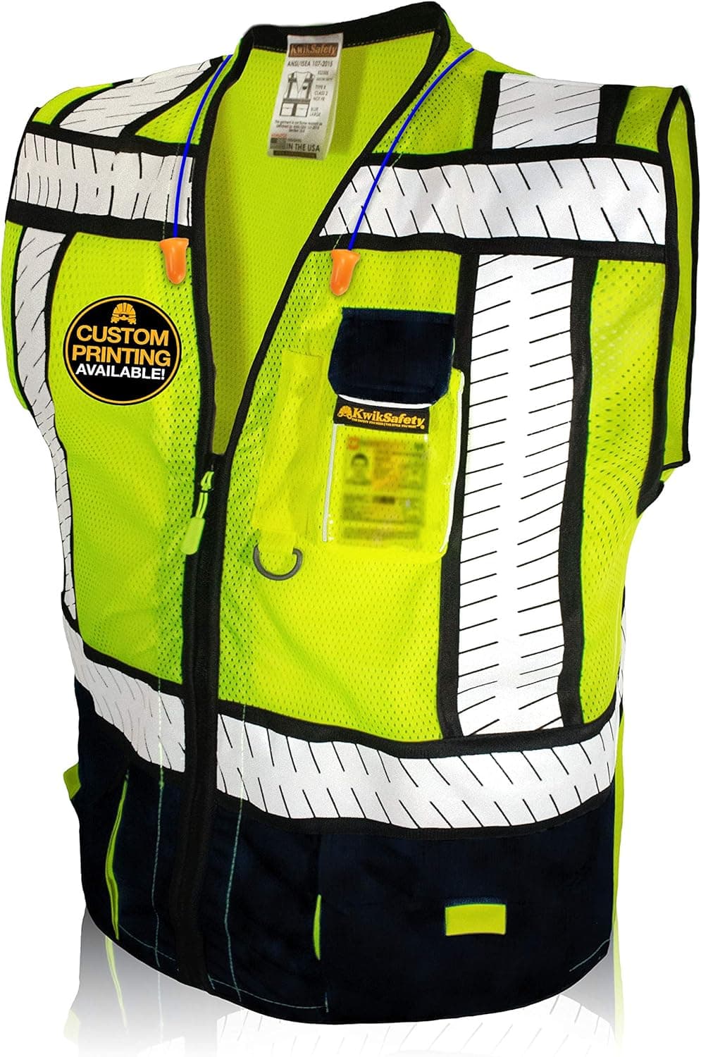 KwikSafety (Charlotte, NC) SPECIALIST Class 2 ANSI Safety Vest OSHA High Visibility Reflective Stripes Heavy Duty Mesh Pockets Zipper Hi-Vis Construction Work Hi-Viz Surveyor Mens Black M (OLD SKU)