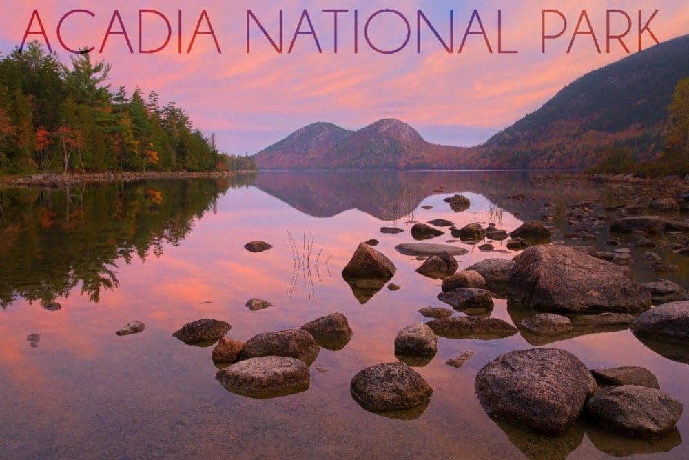 Acadia National Park, Maine, Jordan Pond at Sunset (16x24 Giclee Gallery Art Print, Vivid Textured Wall Decor)