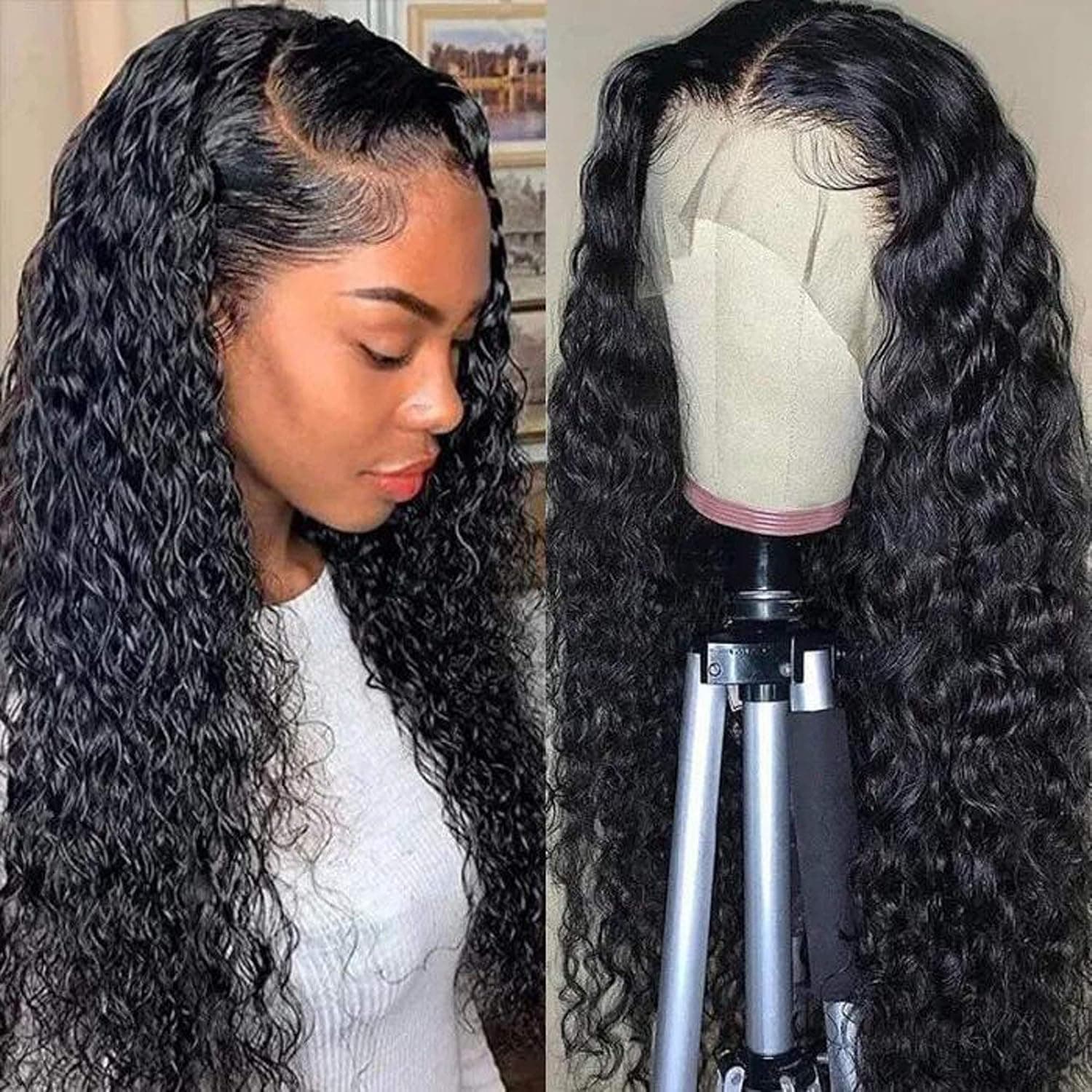 UNICE Hair HD Transparent Lace Front Jerry Curly Human Hair Wigs 10A Brazilian 13X4 Invisible Lace Frontal Unprocessed Virgin Hair Wig Pre Plucked Bleached Knots with Baby Hair 150% Density 24inch
