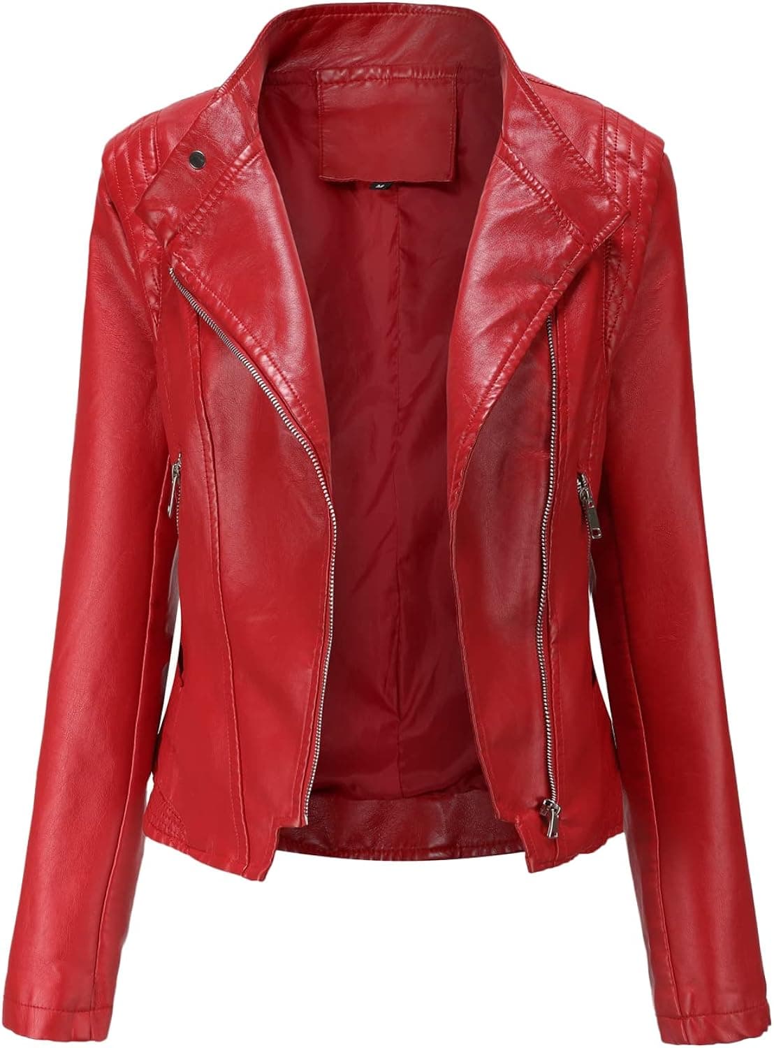LISUEYNE Fashion Faux Leather Jacket Women Pu Zip-up Short Top Outwear Fitted Slim Coat