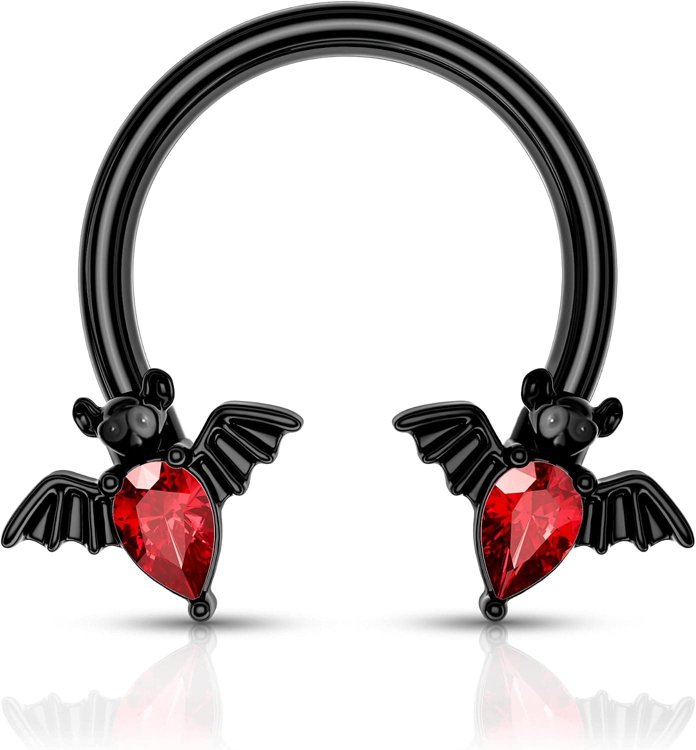 Melighting Septum Rings 16G Black Bat Septum Jewelry Halloween Daith Earrings Clear Red CZ Surgical Steel 316L Tragus Piercing Jewelry Helix Earrings for Women Men