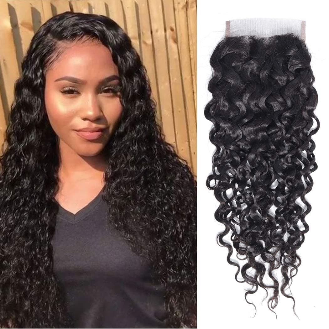 SINGLE BEST Brazilian Virgin Curly Lace Closure 4x4 Three Part Unprocessed Virgin Human Hair Curly Lace Closure Natural Black 8 inch