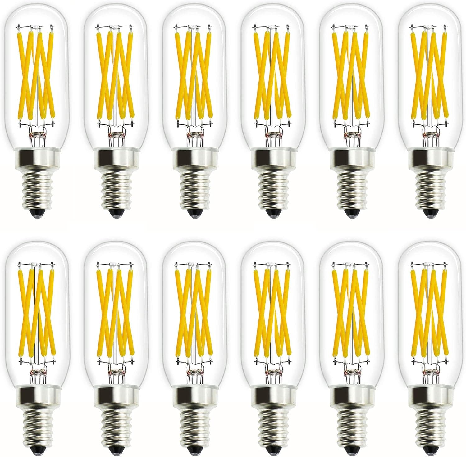Greeogin 12-Pack Dimmable T8 E12 LED Vintage Edison Tube Bulb 6W Equal 60 watt Halogen Bulb Warm White 2700K T25 E12 Candelabra Bulb for Chandeliers,Ceiling Fan,Pendant,Wall sconces AC120V 600LM