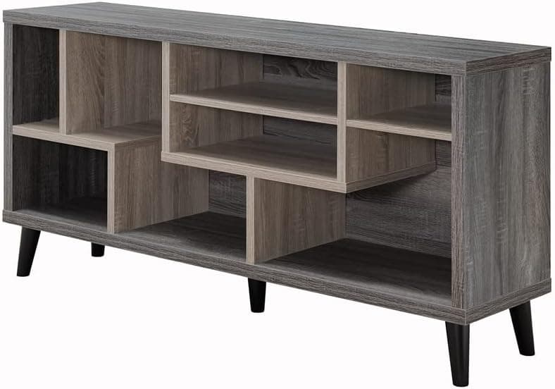 Furniture of America Nahmene Mid-Century Wood 7-Shelf TV Stand in Gray
