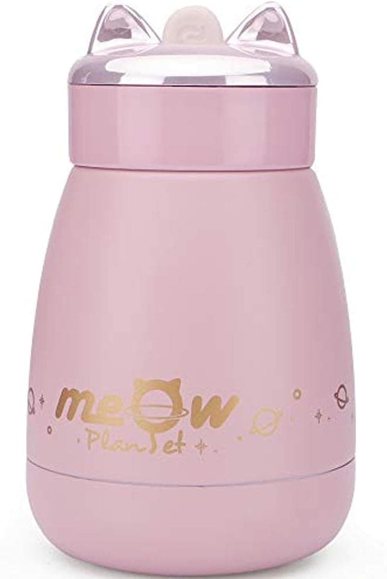DIFFLIFE Mini Vacuum Mug Cute Thermos ，2019 New Stainless Steel Hot Water Bottle Travel Cup，304 stainless steel milk mug coffee tea（260ML Pink） (DAYUN)