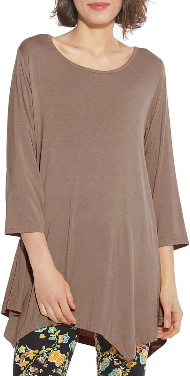 BELAROI Women 3/4 Sleeve Swing Tunic Tops Plus Size T Shirt (1X, Khaki)