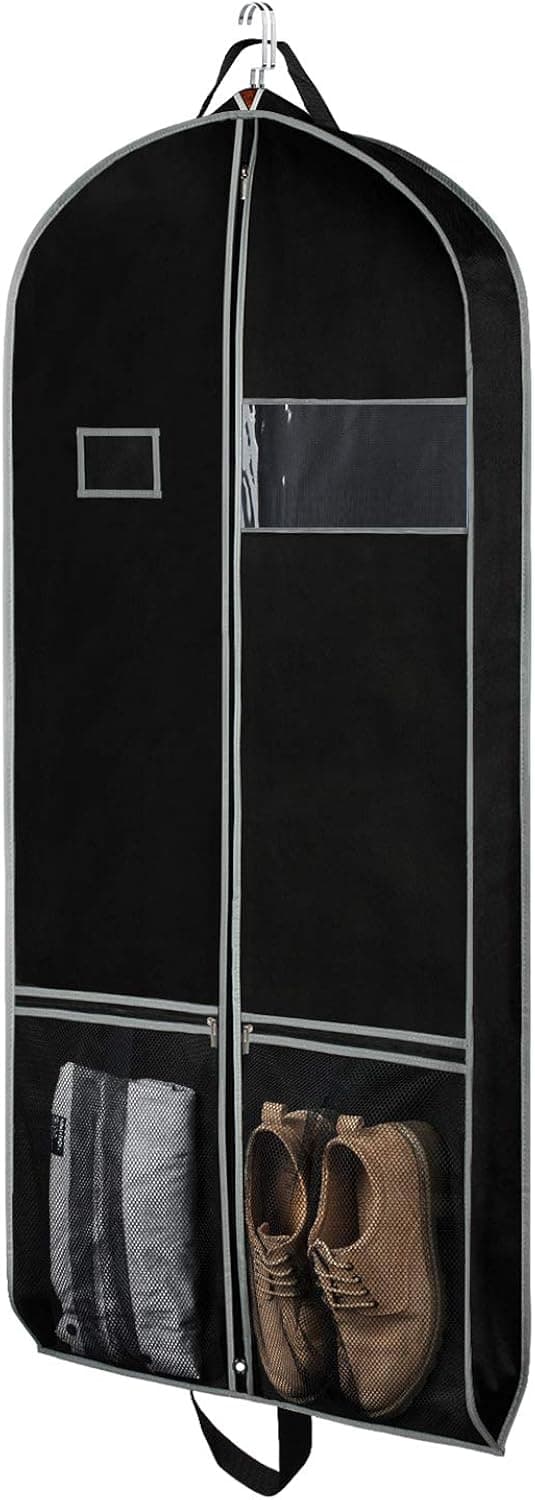 Zilink Large Garment Bags for Storage and Travel 60" Long Dress Suit Protector Cover with 2 Large Mesh Pockets and Clear Window