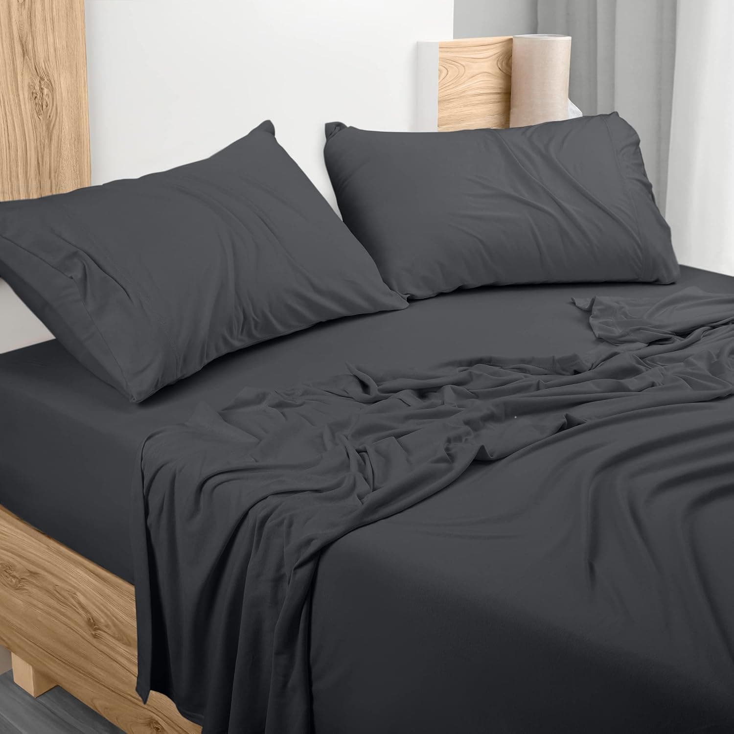 Utopia Bedding King Sheet Set - Jersey Knit Sheets 4 Piece King Jersey Sheet Set – Cotton Jersey Sheets – Soft T-Shirt Stretchy Sheets (King, Dark Grey)