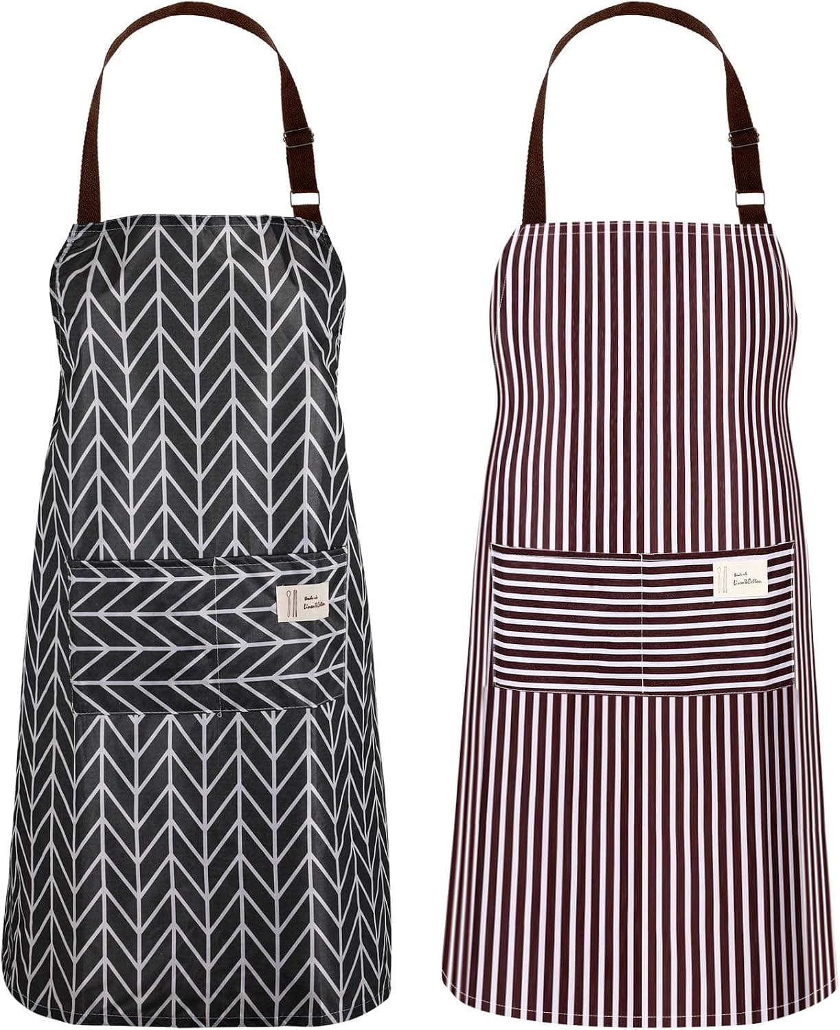 2 Pieces Waterproof Apron Bib Kitchen Apron Adjustable Cooking Aprons with Pockets Long Ties for Kitchen Household Cleaning Supplies