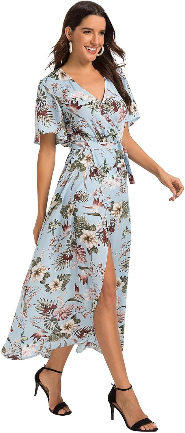 Escalier Women's Floral Print Maxi Dresses Boho Split Beach Party Dress