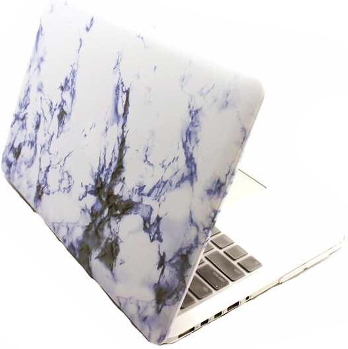 Rinbers Cutout Logo Hard Shell Case Print Frosted for Apple MacBook Air 13 Inch A1369 A1466 - Blue Marble Pattern Rubber Coated Cover with KB Skin