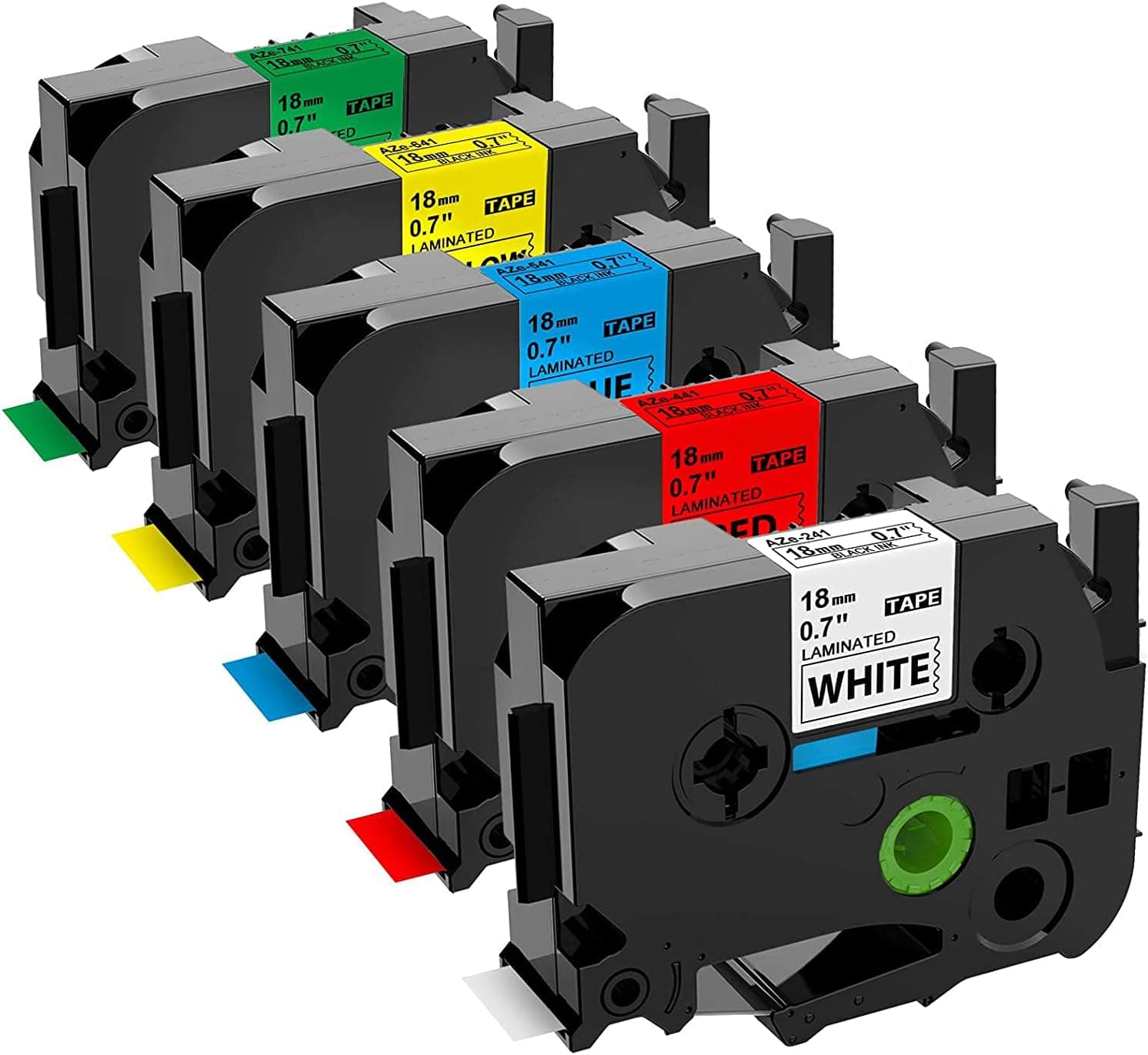 TZ Tape 18mm 0.7 Laminated Compatible for Brother P Touch 3/4 Inch Label Tape (Black on White/Red/Blue/Yellow/Green) for PTouch PTD400, PTD600, PTD400AD PTP700 Label Maker,5-Pack
