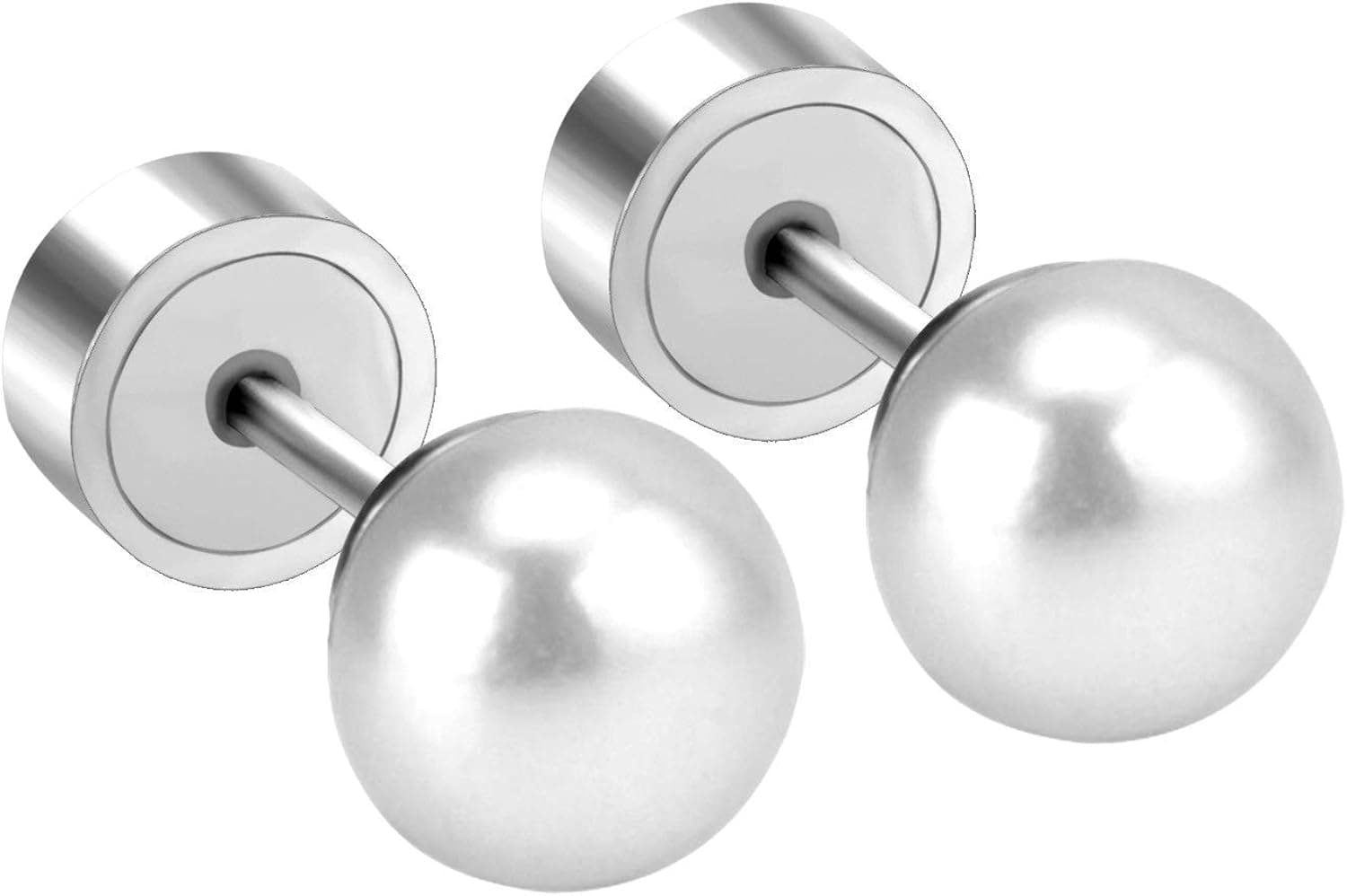 Stainless Steel Small Pearl Screw-back Earrings for Girls, Women Safety back Stud Earrings, 4mm