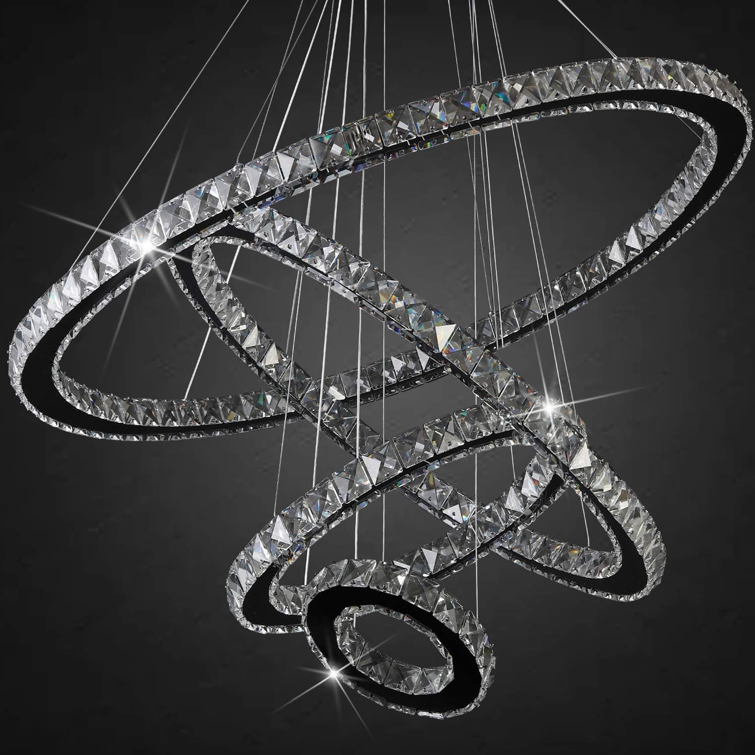 Arxeel Modern Crystal Chandelier, Contemporary Led Ceiling Lights Fixtures Pendant Lighting for Living Room Bedroom Restaurant Porch Dining Room (4 Rings,Dia 31.5"+23.6"+15.7"+7.9")