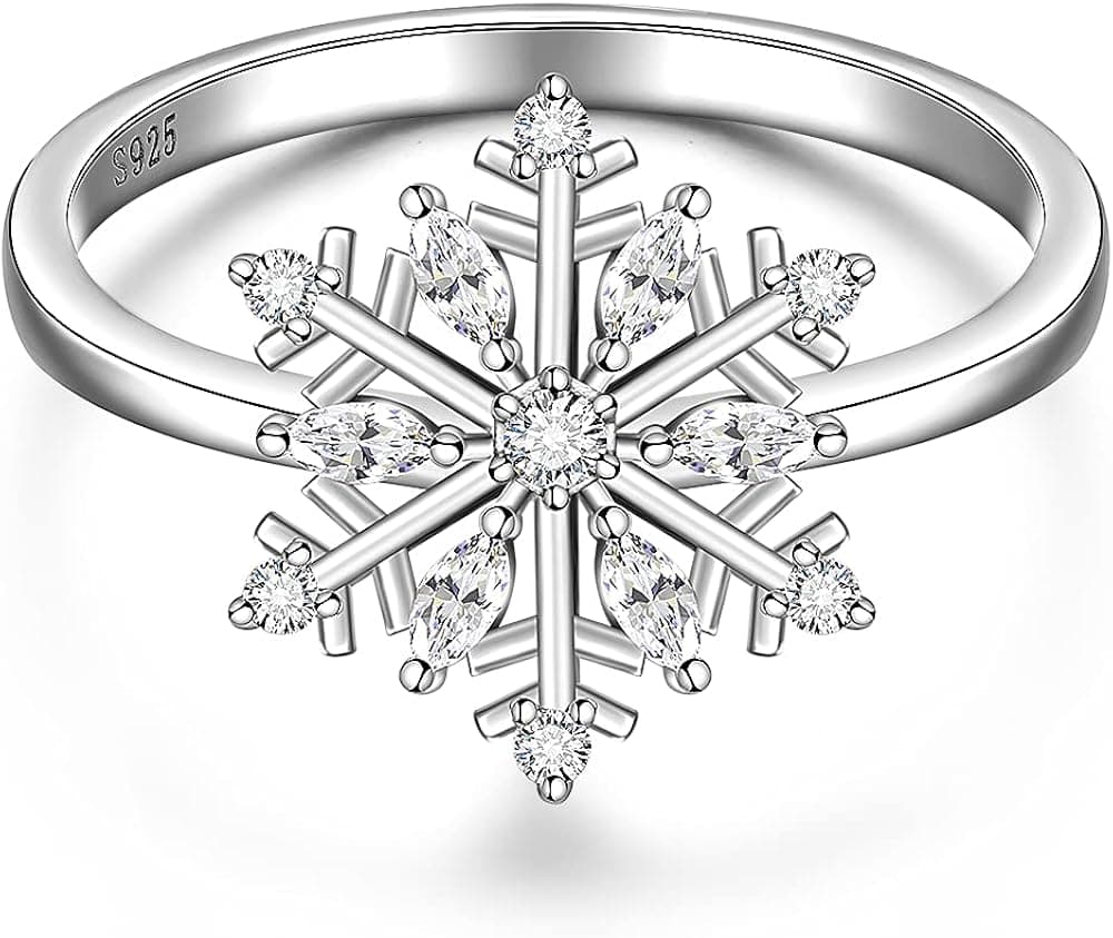 Snowflake Ring Winter Rings 925 Sterling Silver Snowflake Ring Simple Gifts for Girls Elegant Rings Dainty Christmas Holiday Jewelry Size6-10
