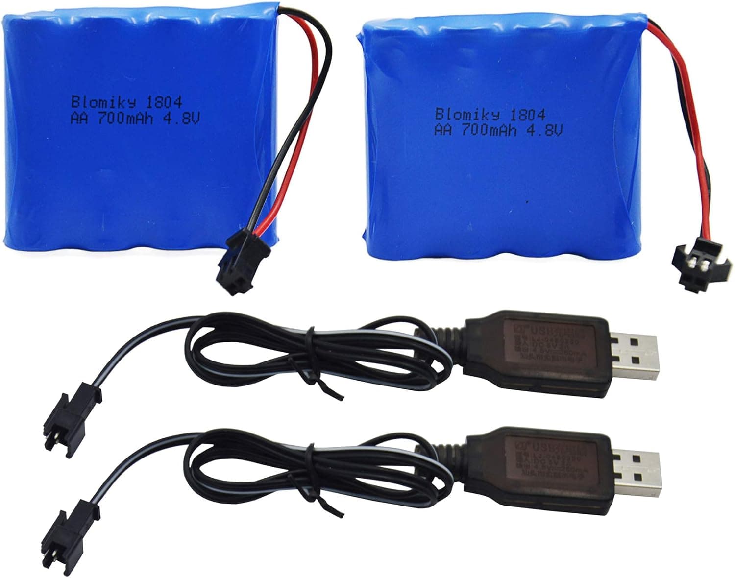 Blomiky 2 Pack 4.8V 700mAH Ni-Cd Battery Pack and 2 USB Charger Cable for SY-E511 RC Excavator C181 C182 C185 1/18 Scale RC Truck C181 Battery & USB 2